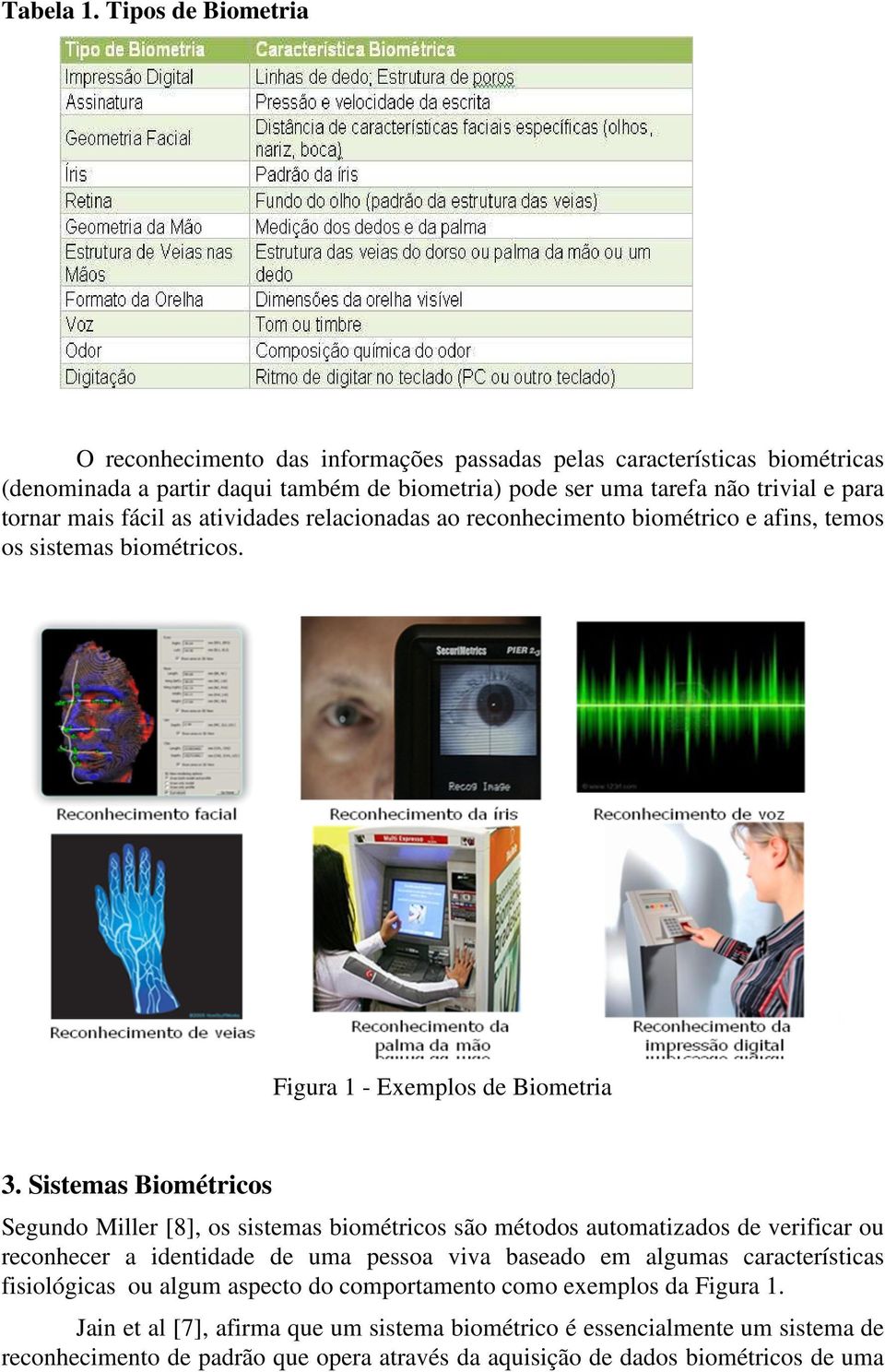 mais fácil as atividades relacionadas ao reconhecimento biométrico e afins, temos os sistemas biométricos. Figura 1 - Exemplos de Biometria 3.