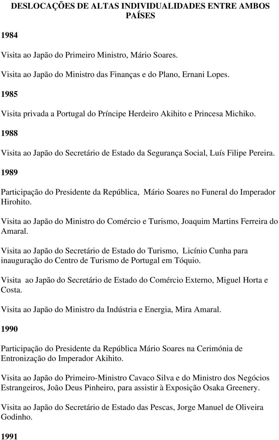 1989 Participação do Presidente da República, Mário Soares no Funeral do Imperador Hirohito. Visita ao Japão do Ministro do Comércio e Turismo, Joaquim Martins Ferreira do Amaral.