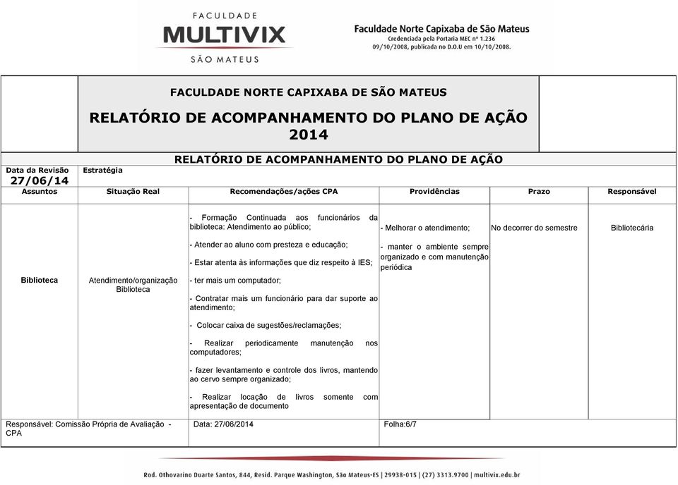 atenta às informações que diz respeito à IES; - ter mais um computador; - Contratar mais um funcionário para dar suporte ao atendimento; - Colocar caixa de sugestões/reclamações; - Realizar