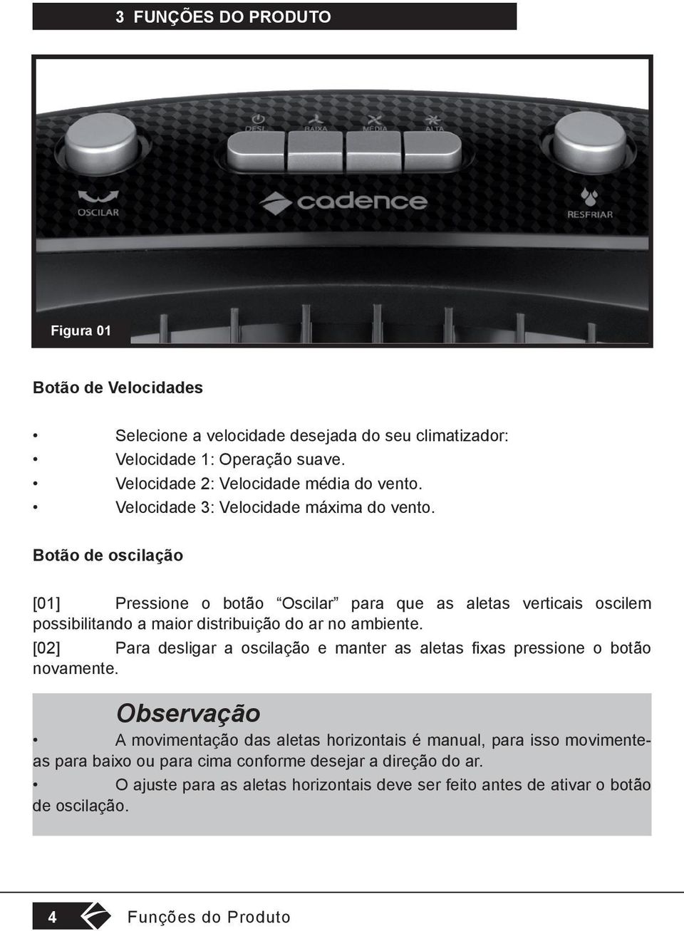 Botão de oscilação [01] Pressione o botão Oscilar para que as aletas verticais oscilem possibilitando a maior distribuição do ar no ambiente.