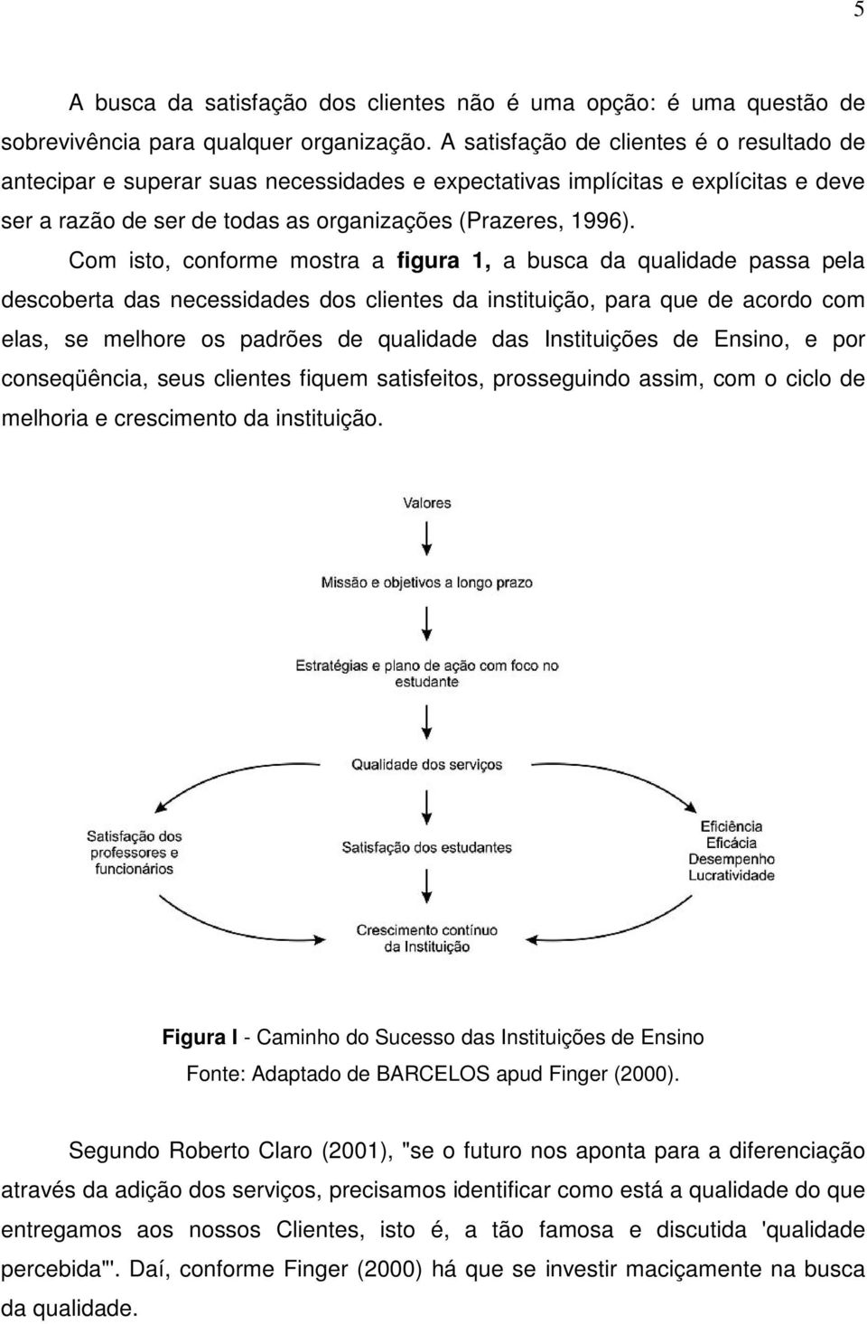 Com isto, conforme mostra a figura 1, a busca da qualidade passa pela descoberta das necessidades dos clientes da instituição, para que de acordo com elas, se melhore os padrões de qualidade das