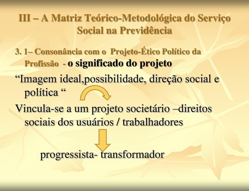 projeto Imagem ideal,possibilidade, direção social e política Vincula-se a um