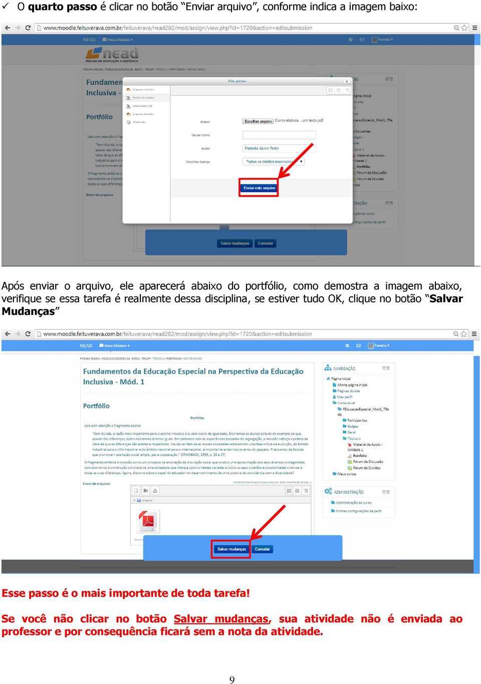 disciplina, se estiver tudo OK, clique no botão Salvar Mudanças Esse passo é o mais importante de toda tarefa!