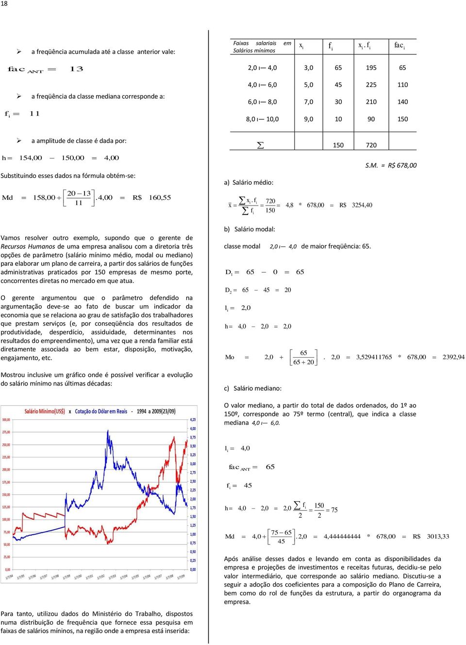 4,00 Substtudo esses dados a órmula obtém-se: Md 0 13 158,00.4,00 R$ 11 160,55 150 70 S.M. = R$ 678,00 a) Saláro médo: x x.