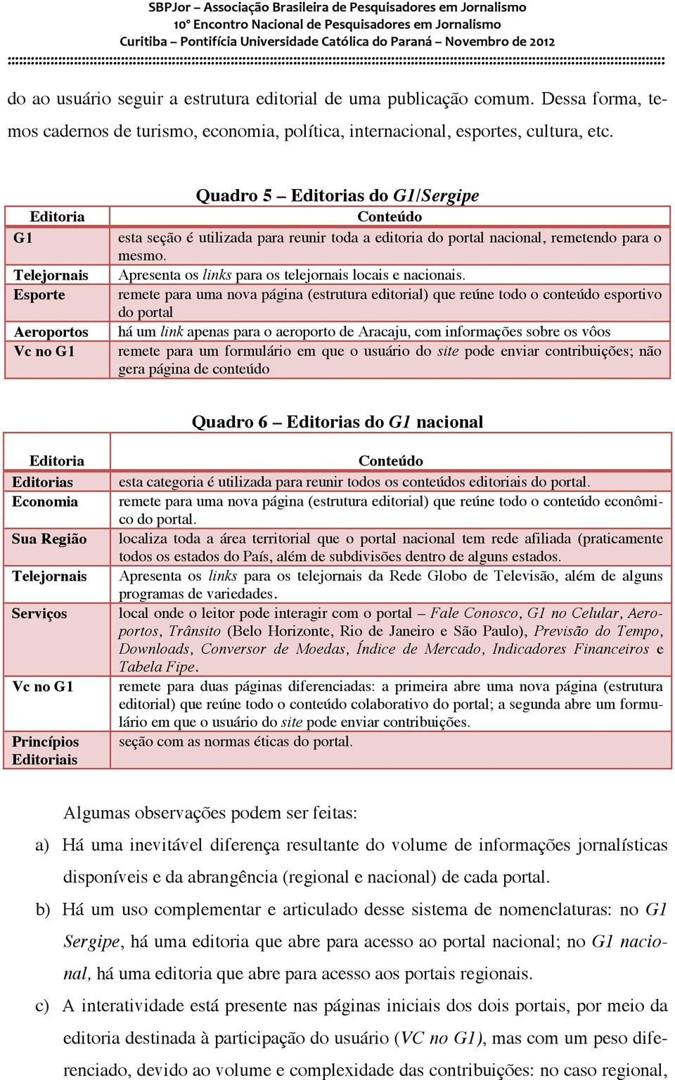 Apresenta os links para os telejornais locais e nacionais.