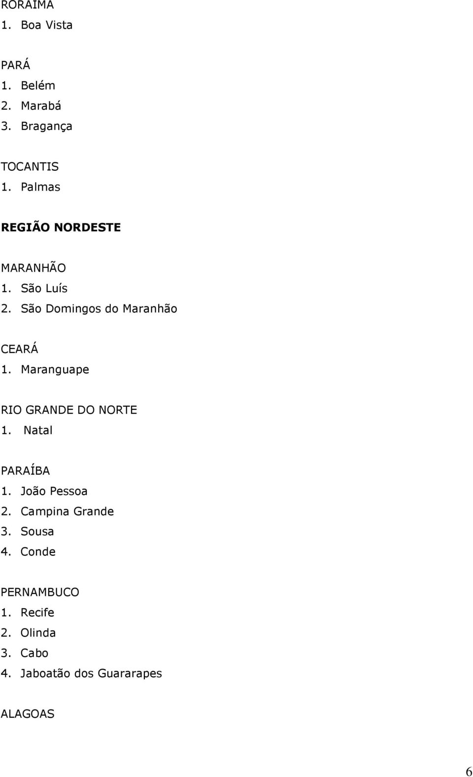 Maranguape RIO GRANDE DO NORTE 1. Natal PARAÍBA 1. João Pessoa 2.