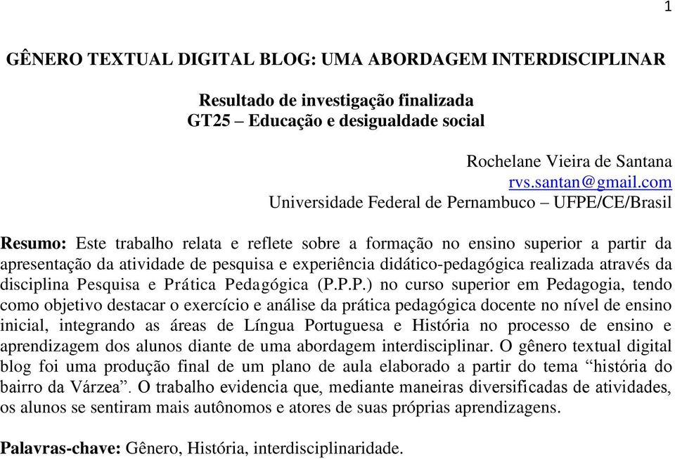 didático-pedagógica realizada através da disciplina Pe