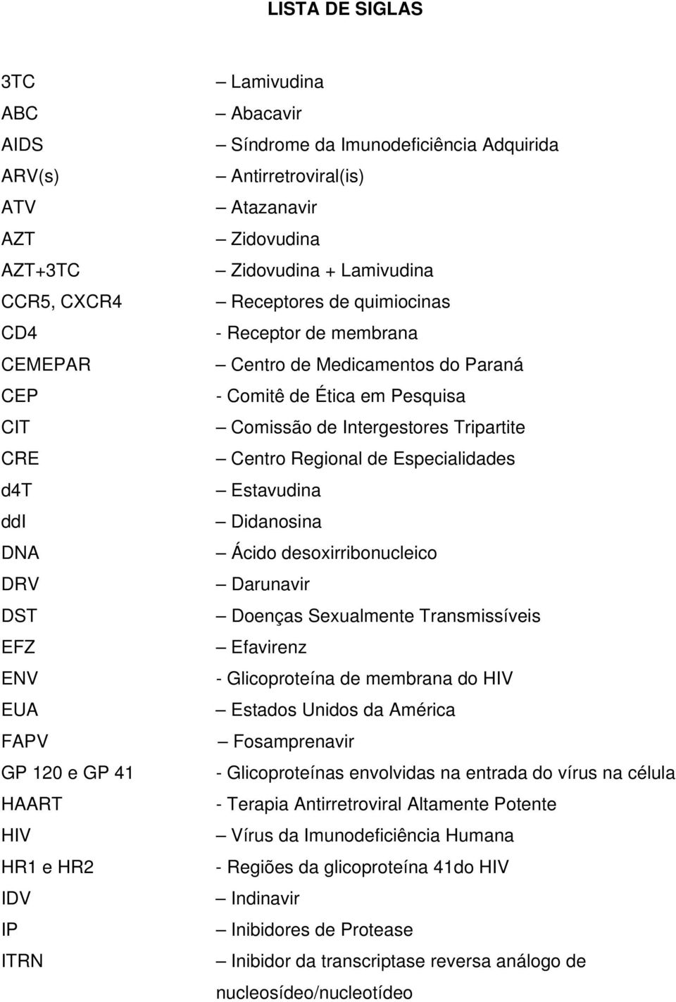 Ética em Pesquisa Comissão de Intergestores Tripartite Centro Regional de Especialidades Estavudina Didanosina Ácido desoxirribonucleico Darunavir Doenças Sexualmente Transmissíveis Efavirenz -