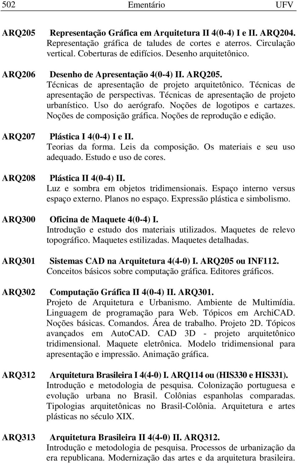 Técnicas de apresentação de projeto urbanístico. Uso do aerógrafo. Noções de logotipos e cartazes. Noções de composição gráfica. Noções de reprodução e edição. Plástica I 4(0-4) I e II.