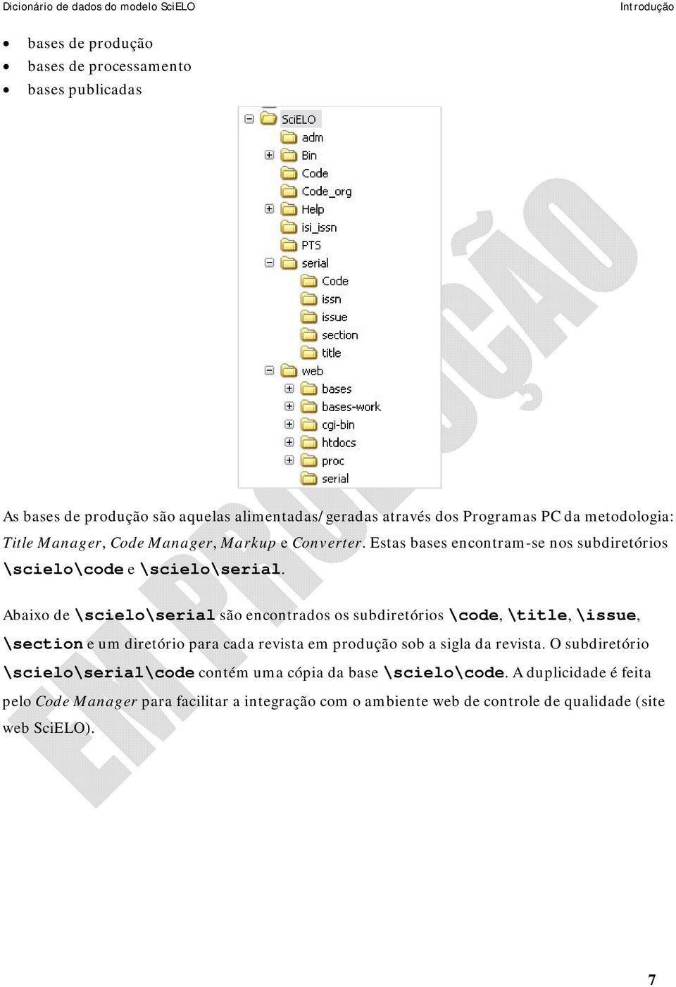 Abaixo de \scielo\serial são encontrados os subdiretórios \code, \title, \issue, \section e um diretório para cada revista em produção sob a sigla da revista.