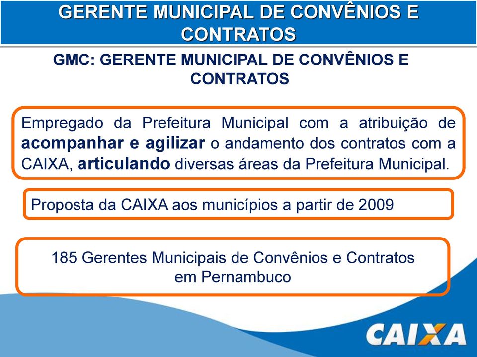 contratos com a CAIXA, articulando diversas áreas da Prefeitura Municipal.