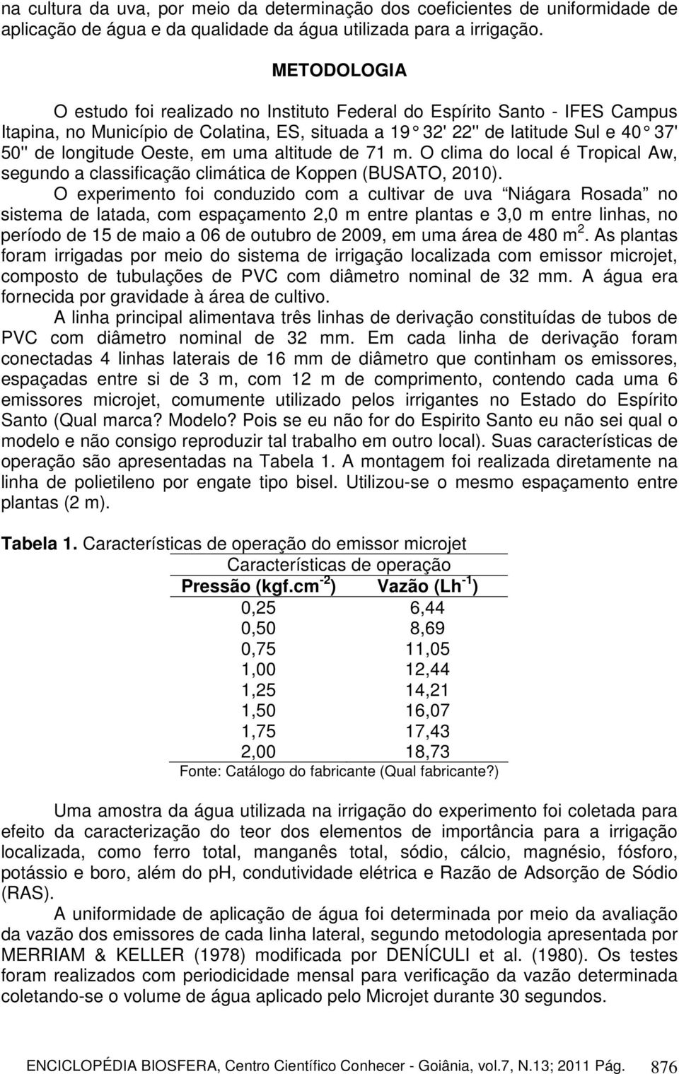 em uma altitude de 71 m. O clima do local é Tropical Aw, segundo a classificação climática de Koppen (BUSATO, 2010).