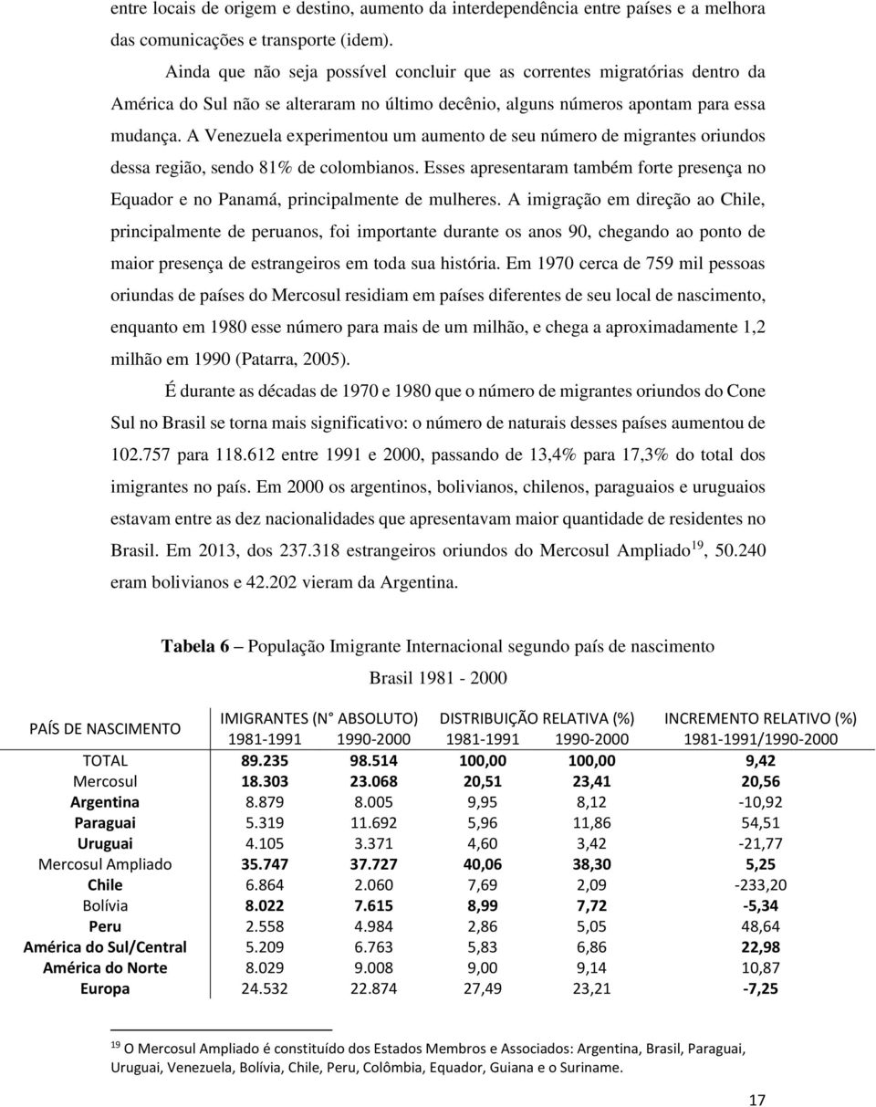 A Venezuela experimentou um aumento de seu número de migrantes oriundos dessa região, sendo 81% de colombianos.