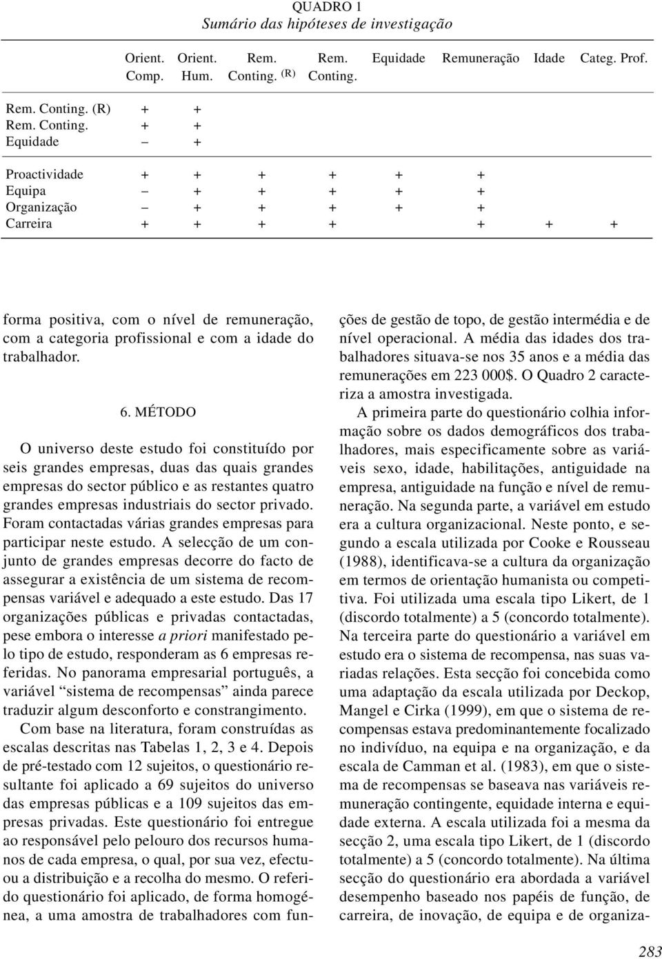 MÉTODO O universo deste estudo foi constituído por seis grandes empresas, duas das quais grandes empresas do sector público e as restantes quatro grandes empresas industriais do sector privado.