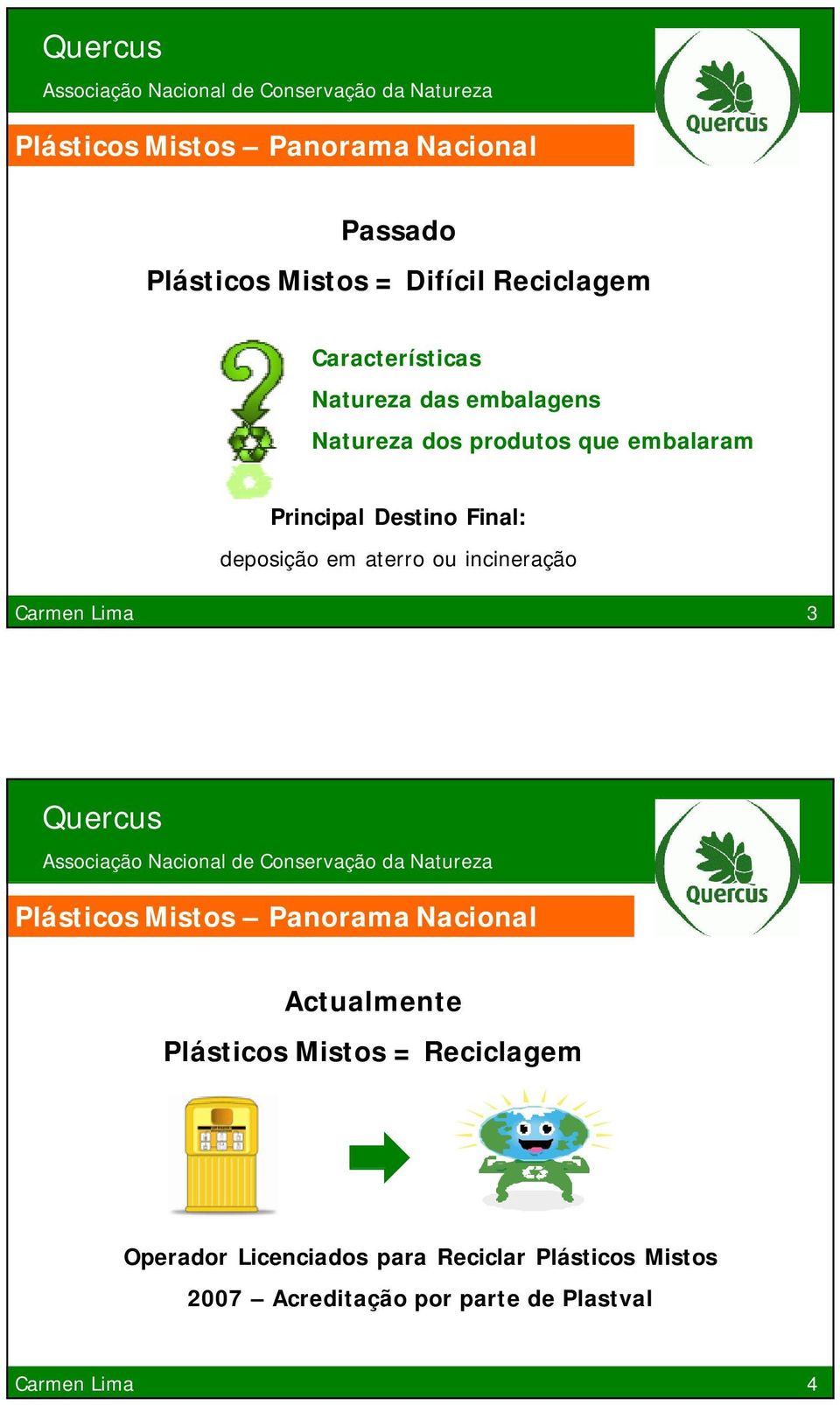 aterro ou incineração Carmen Lima 3 Plásticos Mistos Panorama Nacional Actualmente Plásticos Mistos =