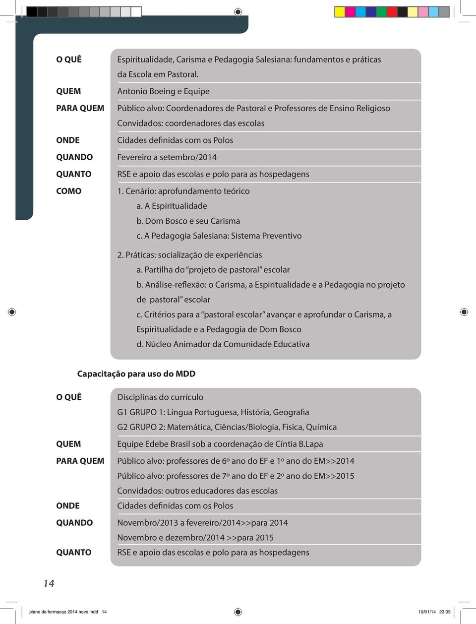 apoio das escolas e polo para as hospedagens 1. Cenário: aprofundamento teórico a. A Espiritualidade b. Dom Bosco e seu Carisma c. A Pedagogia Salesiana: Sistema Preventivo 2.