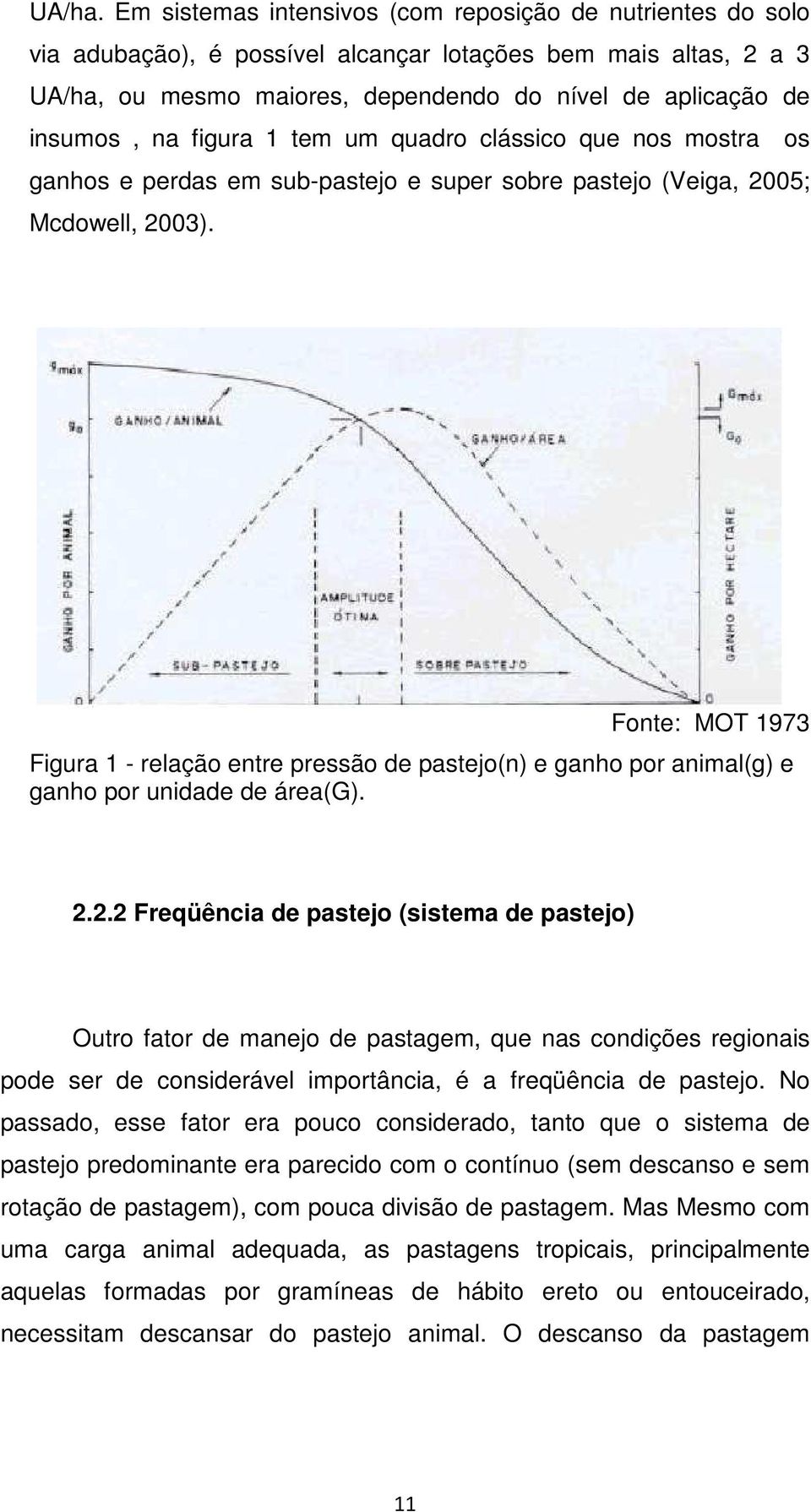 figura 1 tem um quadro clássico que nos mostra os ganhos e perdas em sub-pastejo e super sobre pastejo (Veiga, 2005; Mcdowell, 2003).