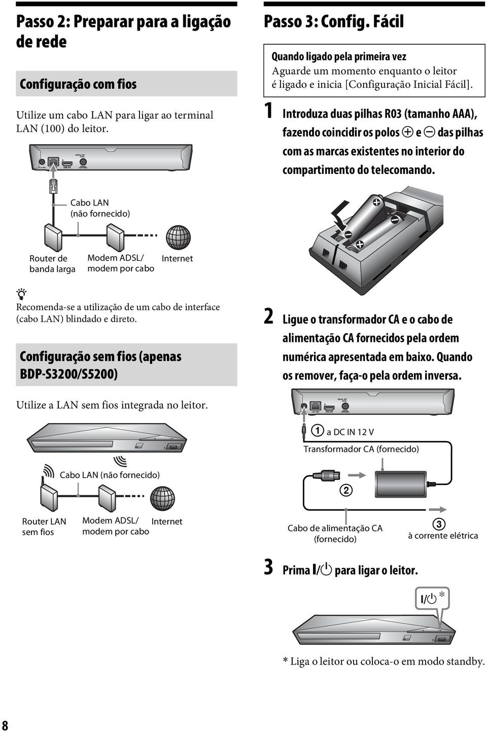 1 Introduza duas pilhas R03 (tamanho AAA), fazendo coincidir os polos 3 e # das pilhas com as marcas existentes no interior do compartimento do telecomando.