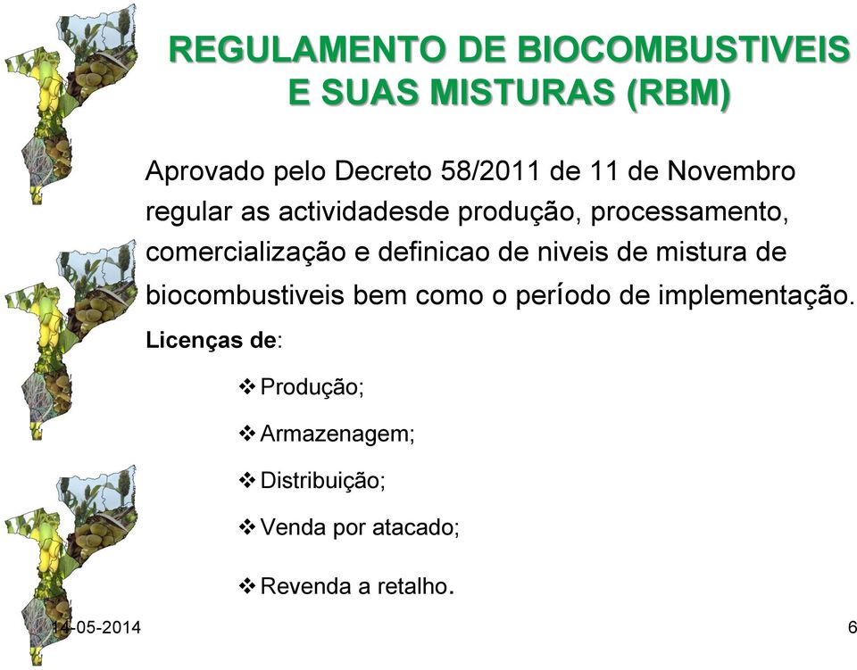 definicao de niveis de mistura de biocombustiveis bem como o período de implementação.