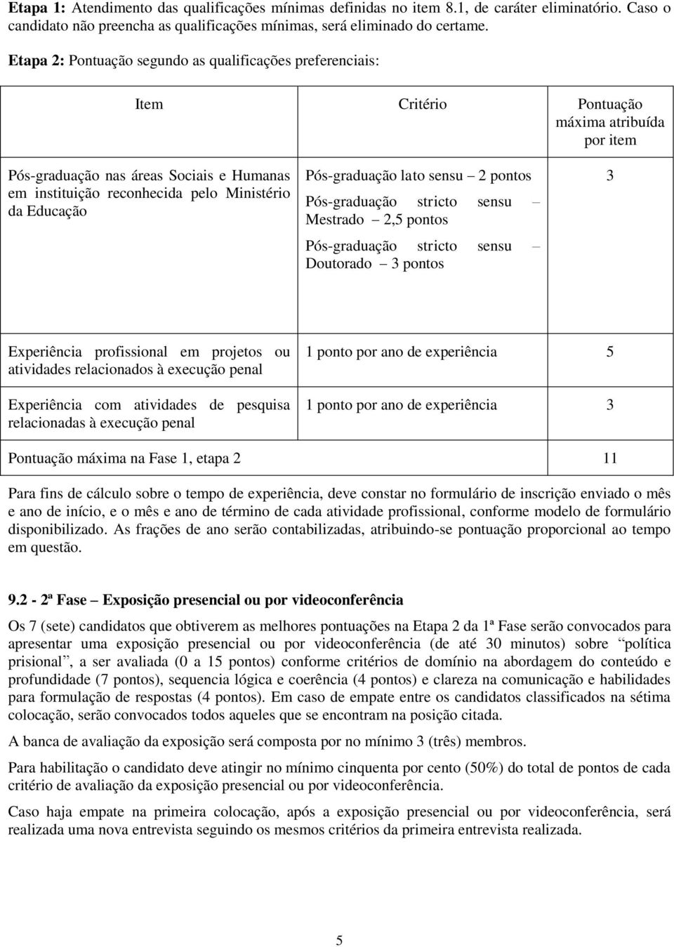 Educação Pós-graduação lato sensu 2 pontos Pós-graduação stricto sensu Mestrado 2,5 pontos Pós-graduação stricto sensu Doutorado 3 pontos 3 Experiência profissional em projetos ou atividades