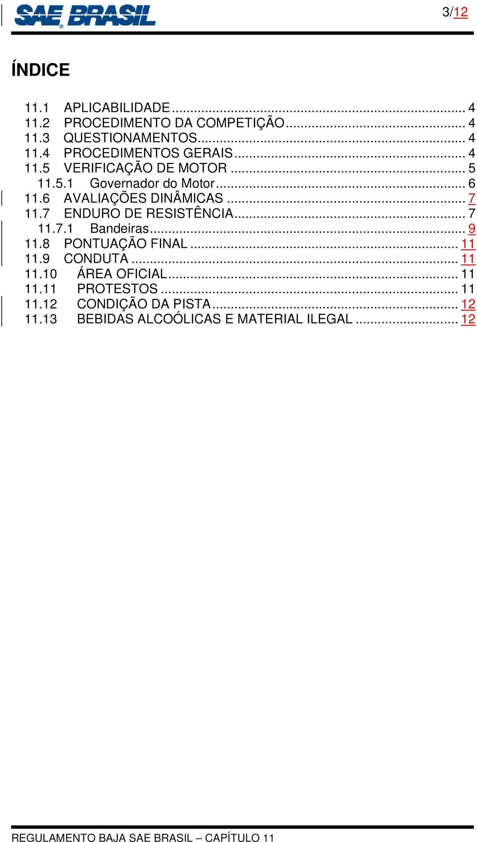 7 ENDURO DE RESISTÊNCIA... 7 11.7.1 Bandeiras... 9 11.8 PONTUAÇÃO FINAL... 11 11.9 CONDUTA... 11 11.10 ÁREA OFICIAL.