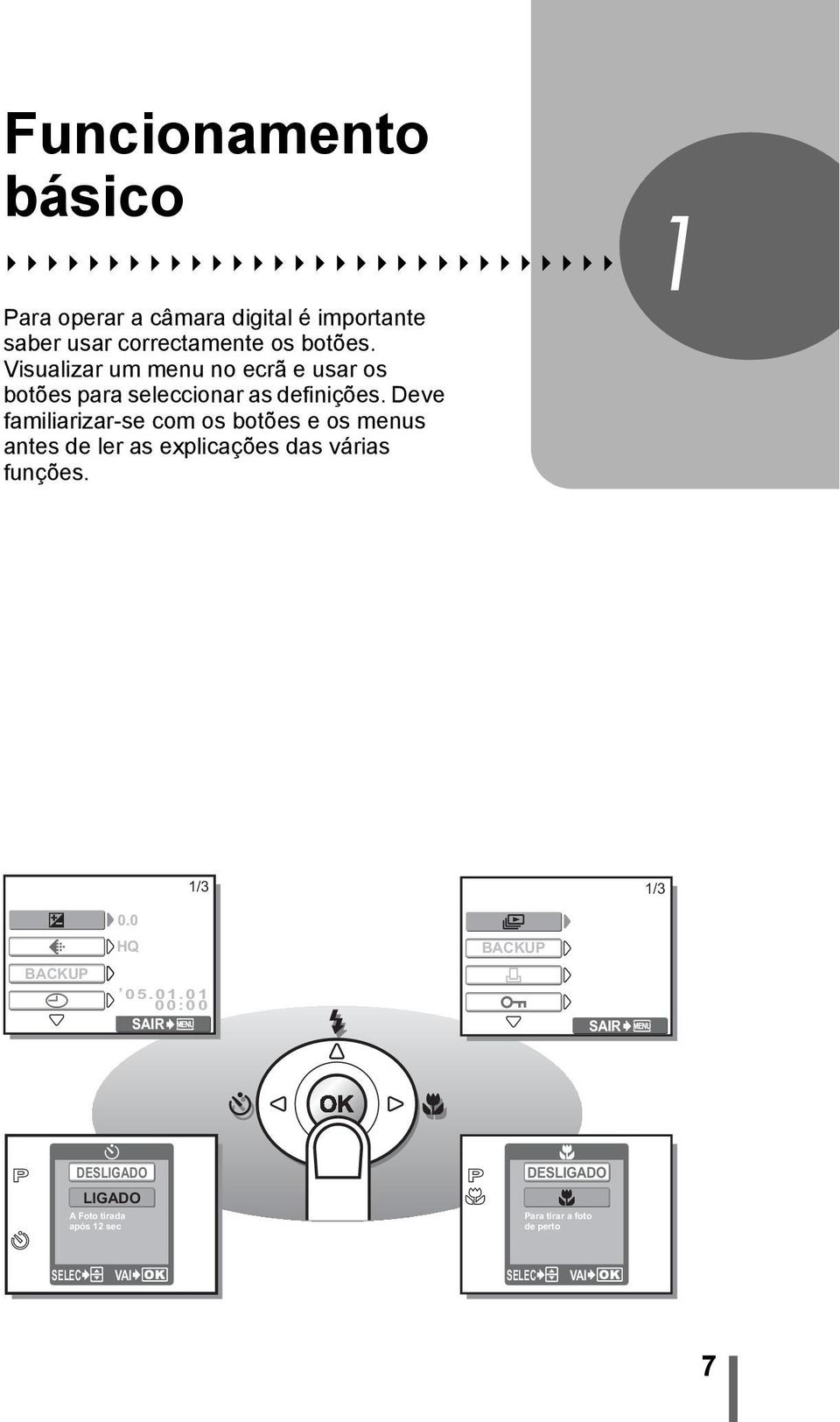 Deve familiarizar-se com os botões e os menus antes de ler as explicações das várias funções. 1 1/3 1/3 F 0.