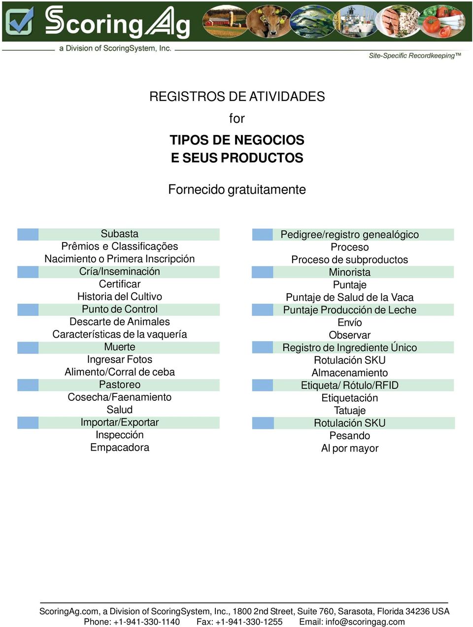 Importar/Exportar Inspección Empacadora Pedigree/registro genealógico Proceso Proceso de subproductos Minorista Puntaje Puntaje de Salud de la Vaca Puntaje