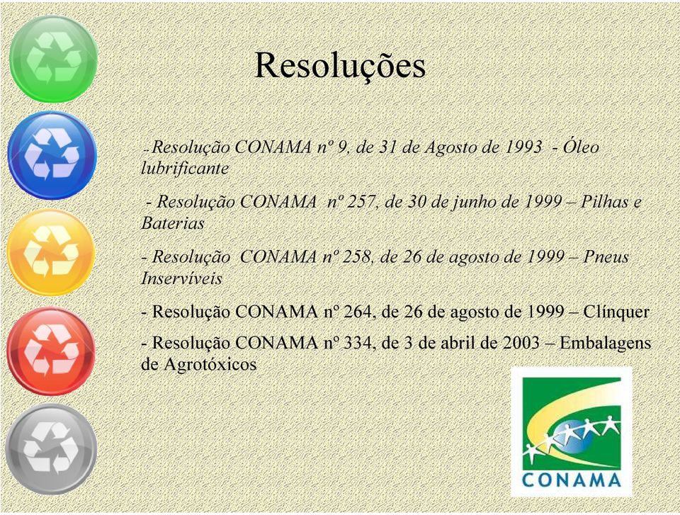 258, de 26 de agosto de 1999 Pneus Inservíveis - Resolução CONAMA nº 264, de 26 de