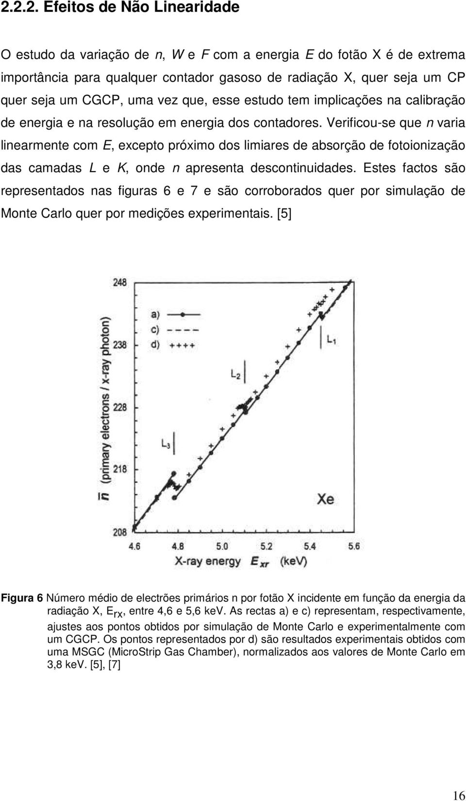 Verificou-se que n varia linearmente com E, excepto próximo dos limiares de absorção de fotoionização das camadas L e K, onde n apresenta descontinuidades.