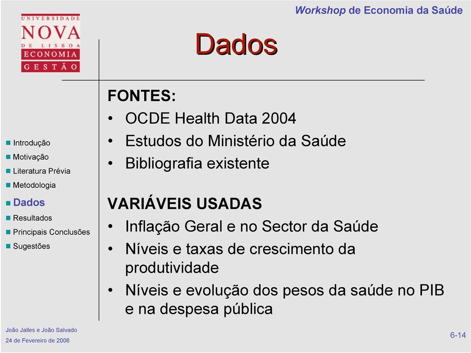 Sector da Saúde Níveis e taxas de crescimento da produtividade