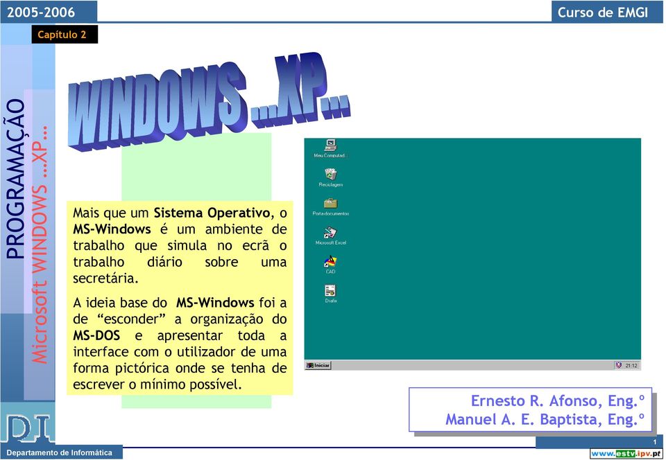 A ideia base do MS-Windows foi a de esconder a organização do MS-DOS e apresentar toda a
