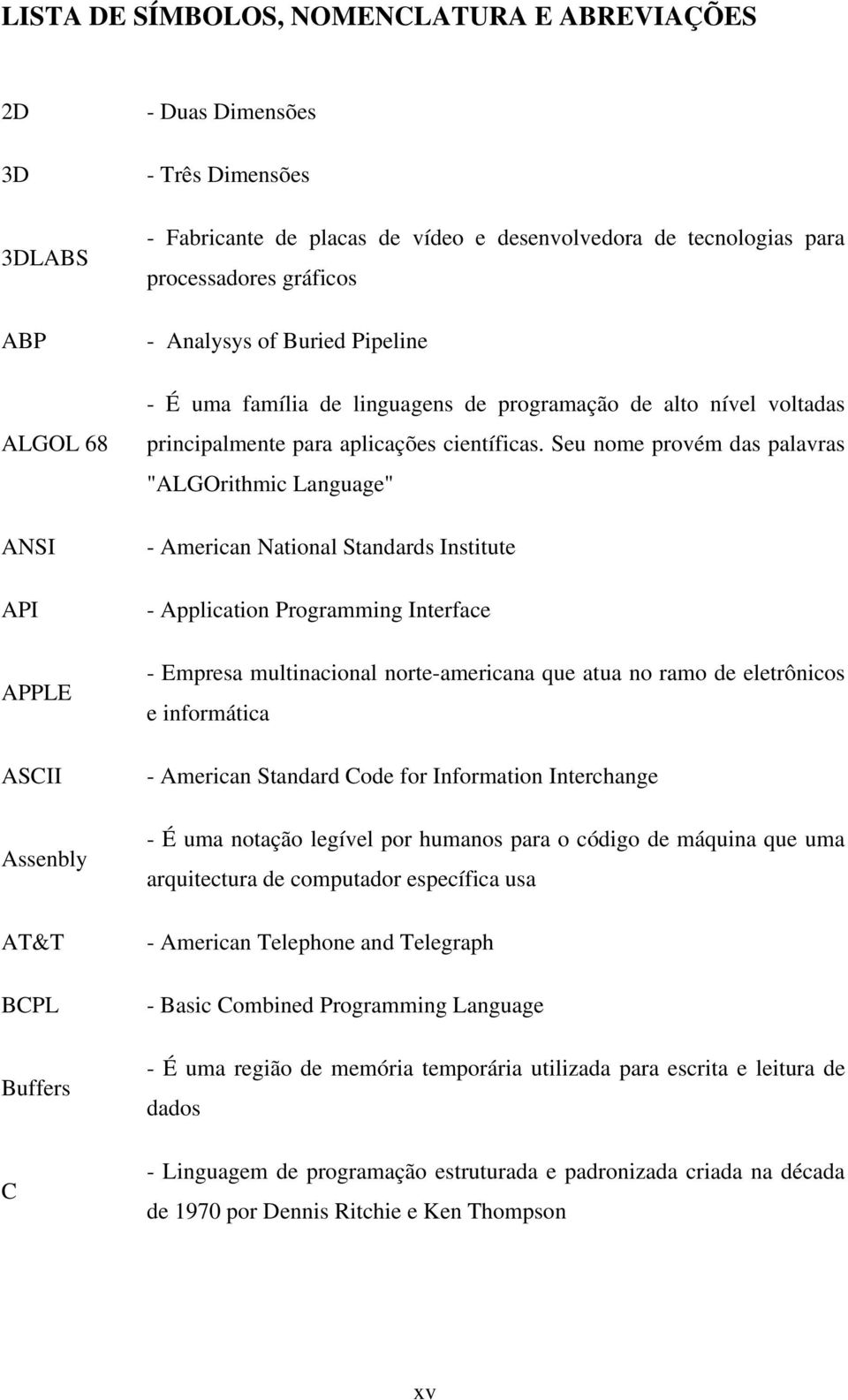 Seu nome provém das palavras "ALGOrithmic Language" - American National Standards Institute - Application Programming Interface - Empresa multinacional norte-americana que atua no ramo de eletrônicos