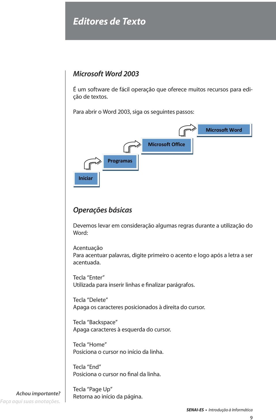 do Word: Acentuação Para acentuar palavras, digite primeiro o acento e logo após a letra a ser acentuada. Tecla Enter Utilizada para inserir linhas e finalizar parágrafos.