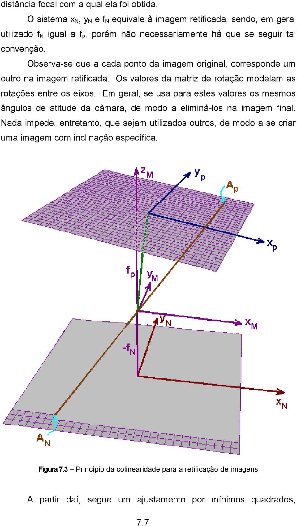 Observa-se que a cada ponto da imagem original, corresponde um outro na imagem retificada. Os valores da matriz de rotação modelam as rotações entre os eixos.