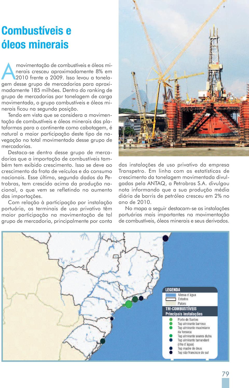 Dentro do ranking de grupo de mercadorias por tonelagem de carga movimentada, o grupo combustíveis e óleos minerais ficou na segunda posição.