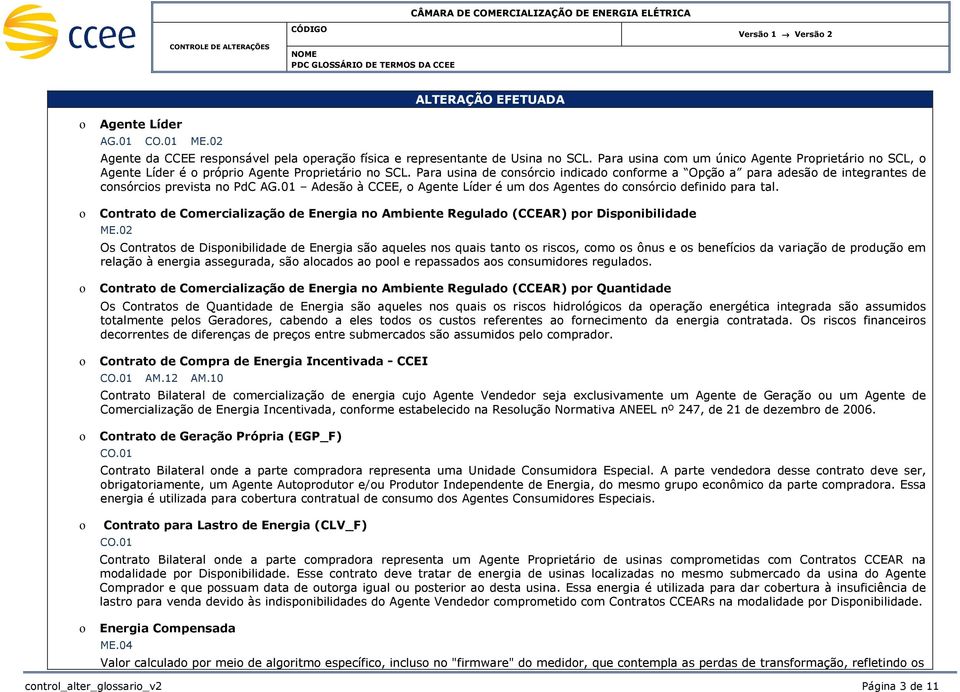 Para usina de consórcio indicado conforme a Opção a para adesão de integrantes de consórcios prevista no PdC AG.01 Adesão à CCEE, o Agente Líder é um dos Agentes do consórcio definido para tal.