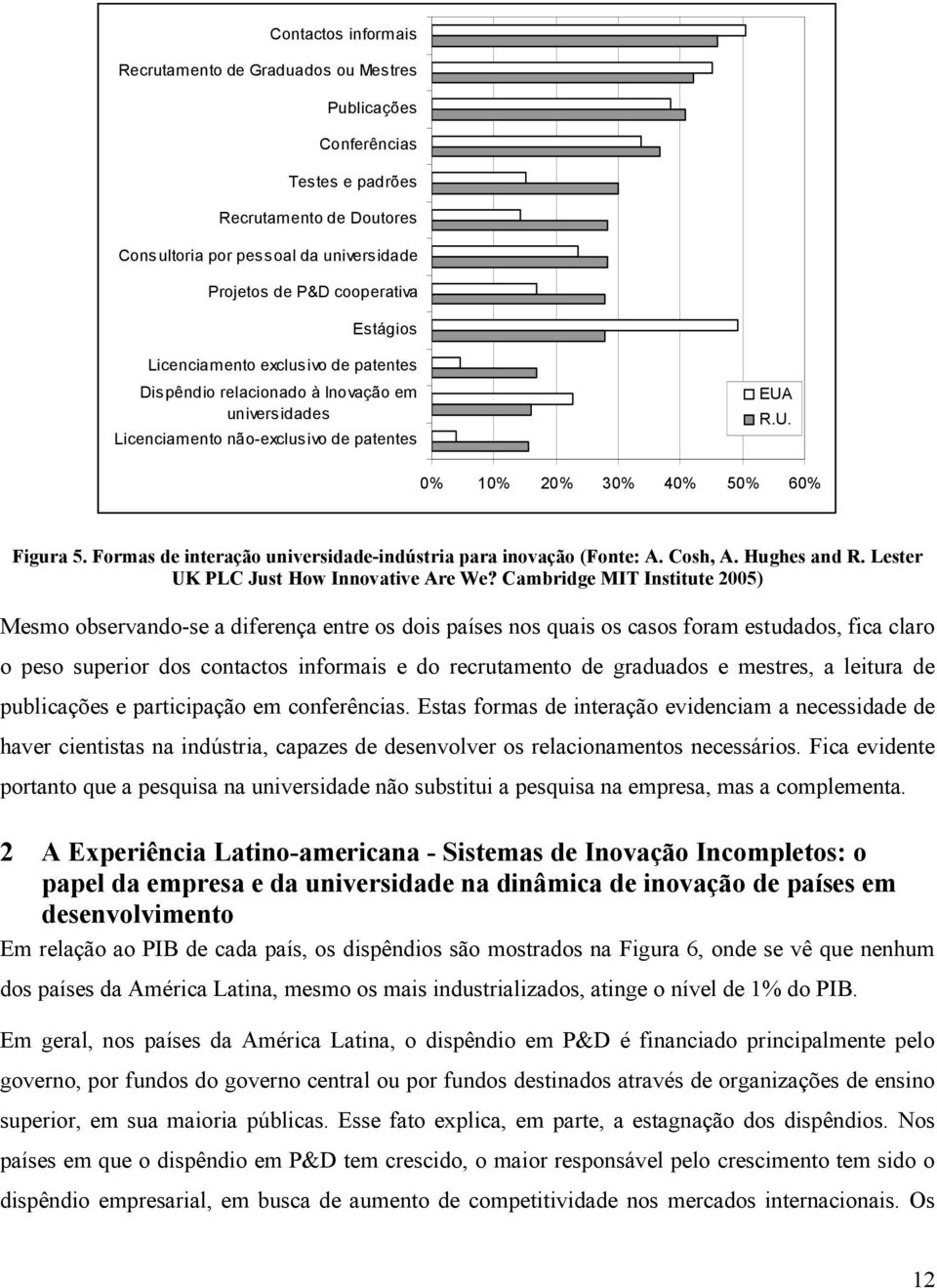 Formas de interação universidade-indústria para inovação (Fonte: A. Cosh, A. Hughes and R. Lester UK PLC Just How Innovative Are We?