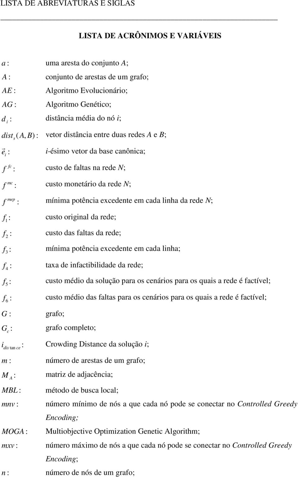 cada lnha da rede N; f 1: f 2 : f 3 : f 4 : f 5 : f 6 : G : G c : ds ce custo orgnal da rede; custo das faltas da rede; mínma potênca excedente em cada lnha; taxa de nfactbldade da rede; custo médo