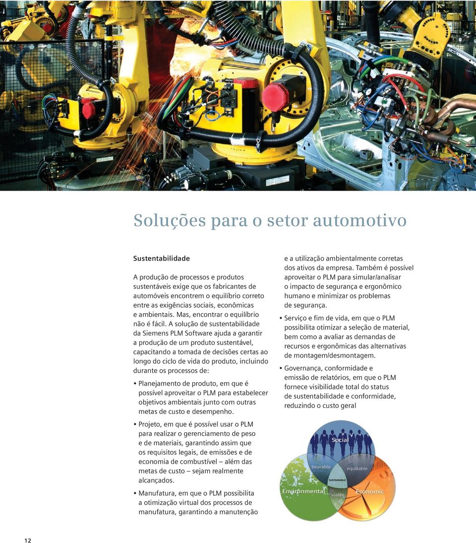 A solução de sustentabilidade da Siemens PLM Software ajuda a garantir a produção de um produto sustentável, capacitando a tomada de decisões certas ao longo do ciclo de vida do produto, incluindo