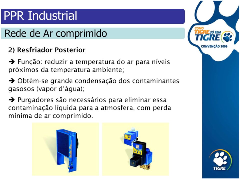 dos contaminantes gasosos (vapor d água); Purgadores são necessários para