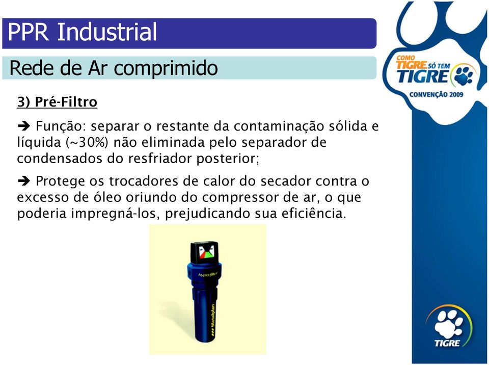 resfriador posterior; Protege os trocadores de calor do secador contra o excesso