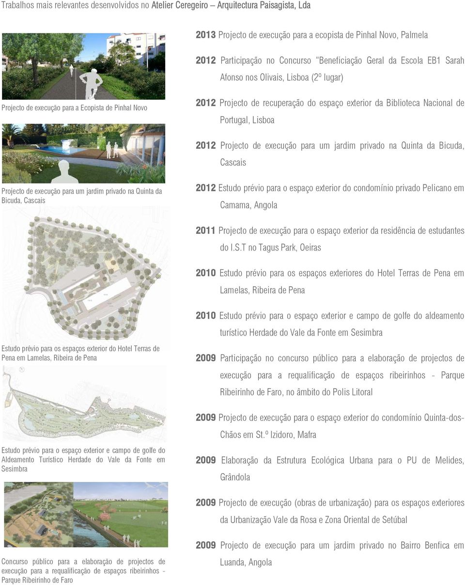 Lisboa 2012 Projecto de execução para um jardim privado na Quinta da Bicuda, Cascais Projecto de execução para um jardim privado na Quinta da Bicuda, Cascais 2012 Estudo prévio para o espaço exterior