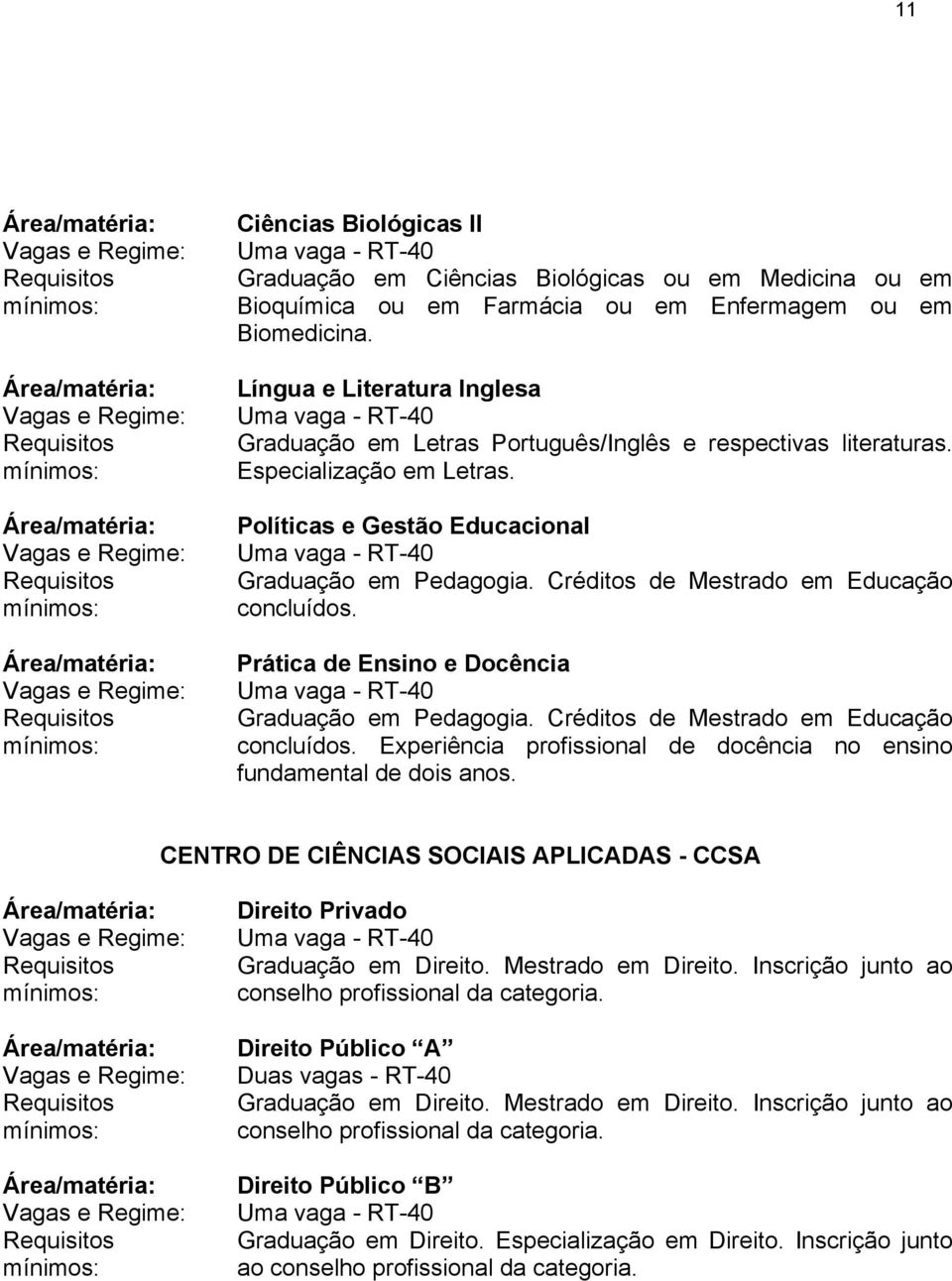 Créditos de Mestrado em Educação concluídos. Prática de Ensino e Docência Graduação em Pedagogia. Créditos de Mestrado em Educação concluídos.