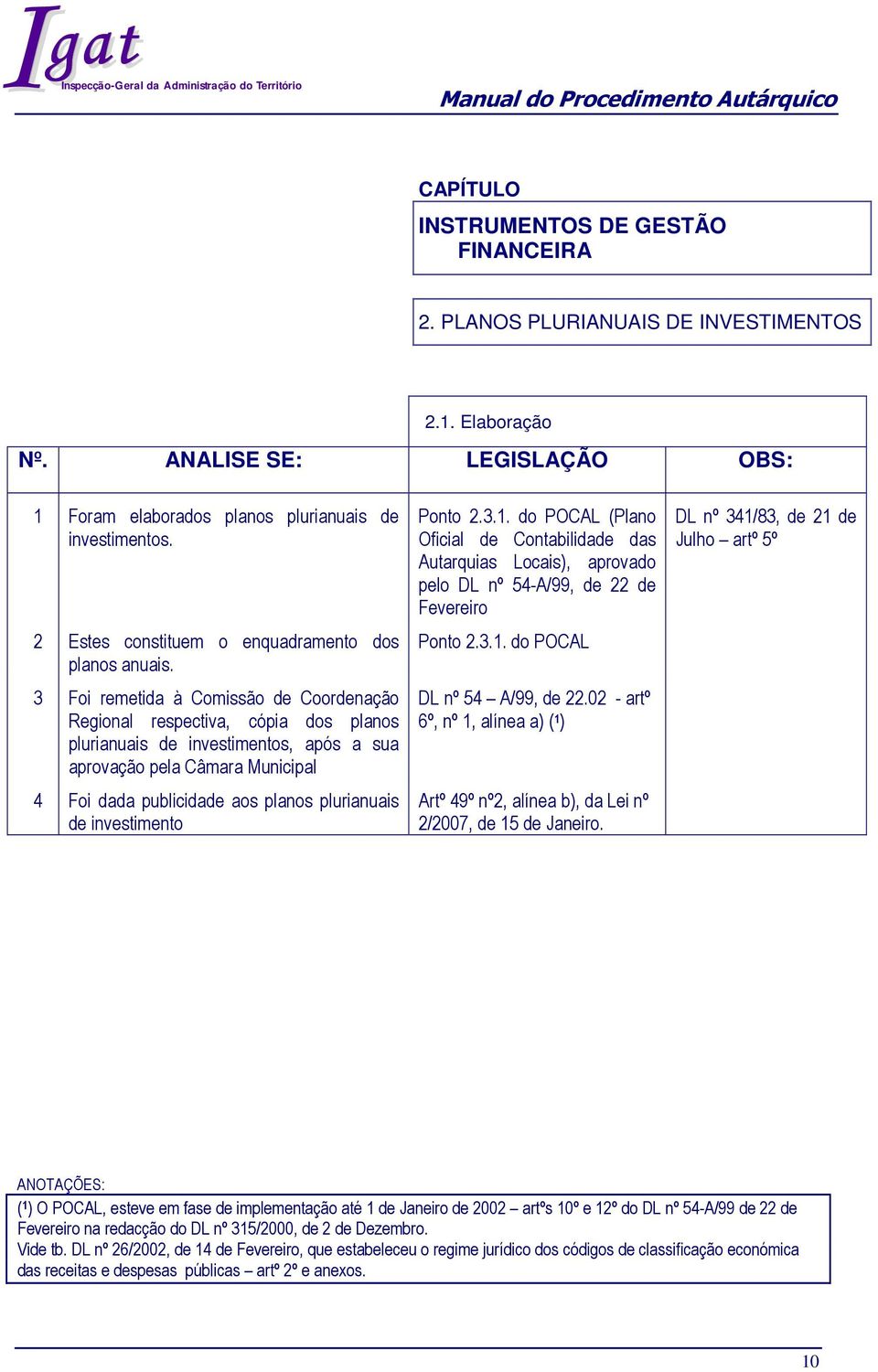 investimento Ponto 2.3.1. POCAL (Plano Oficial de Contabilide s Autarquias Locais), aprova pelo DL nº 54-A/99, de 22 de Fevereiro Ponto 2.3.1. POCAL DL nº 54 A/99, de 22.