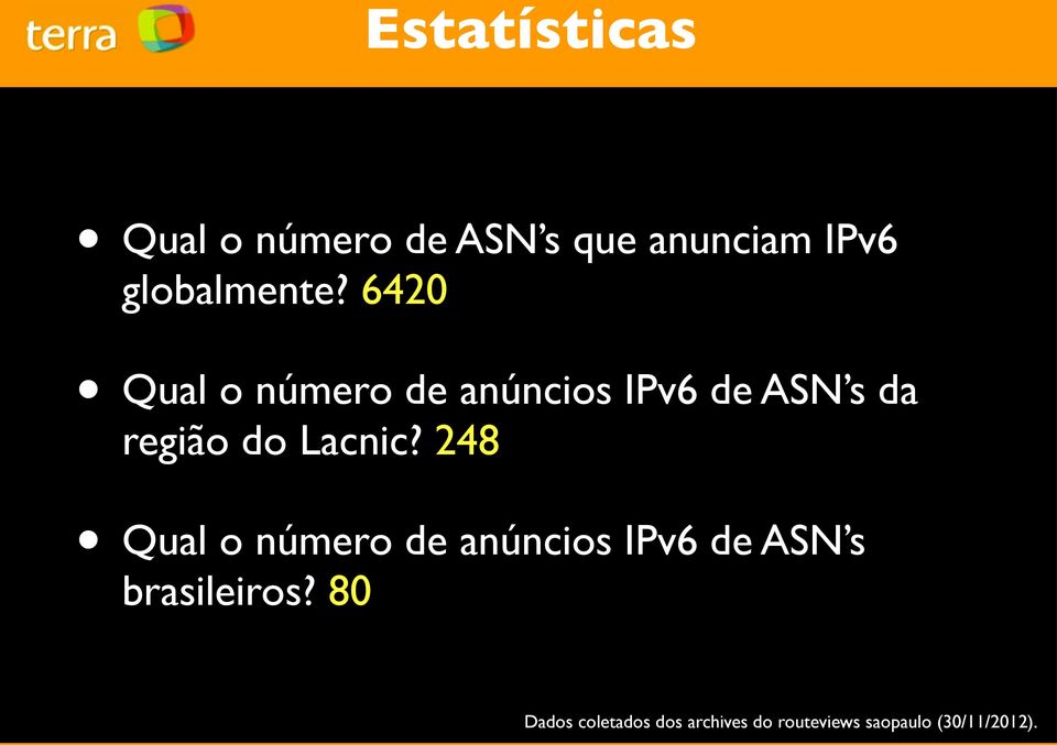 6420 Qual o número de anúncios IPv6 de ASN s da região do Lacnic?