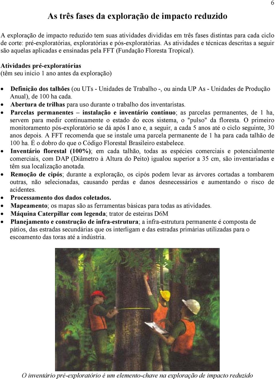 Atividades pré-exploratórias (têm seu início 1 ano antes da exploração) Definição dos talhões (ou UTs - Unidades de Trabalho -, ou ainda UP As - Unidades de Produção Anual), de 100 ha cada.