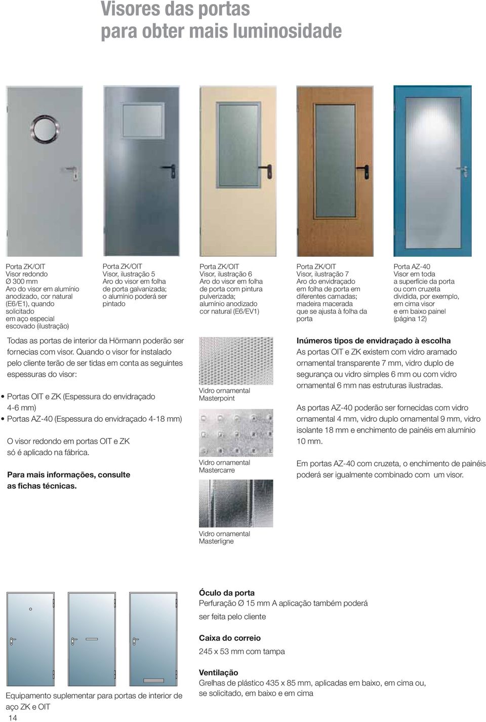 alumínio anodizado cor natural (E6/EV1) Porta ZK/OIT Visor, ilustração 7 Aro do envidraçado em folha de porta em diferentes camadas; madeira macerada que se ajusta à folha da porta Porta AZ-40 Visor