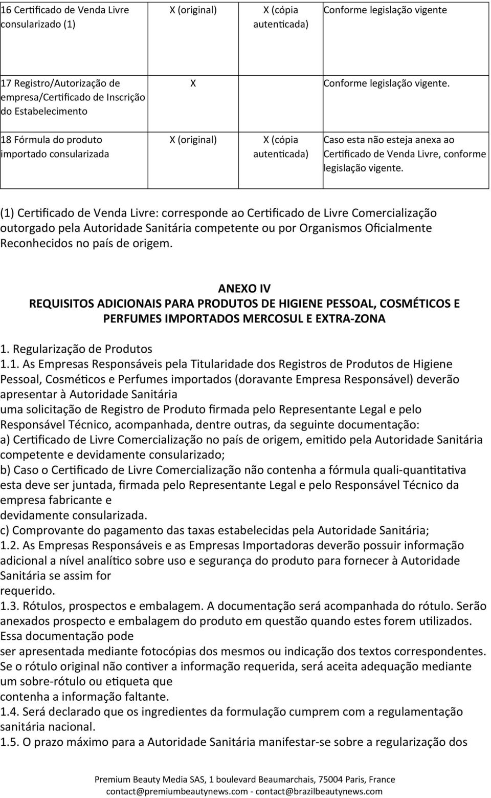 (1) Cer_ficado de Venda Livre: corresponde ao Cer_ficado de Livre Comercialização outorgado pela Autoridade Sanitária competente ou por Organismos Oficialmente Reconhecidos no país de origem.