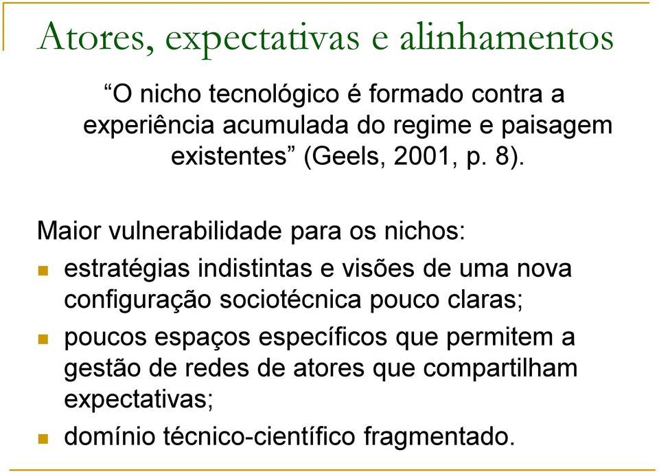 Maior vulnerabilidade para os nichos: estratégias indistintas e visões de uma nova configuração