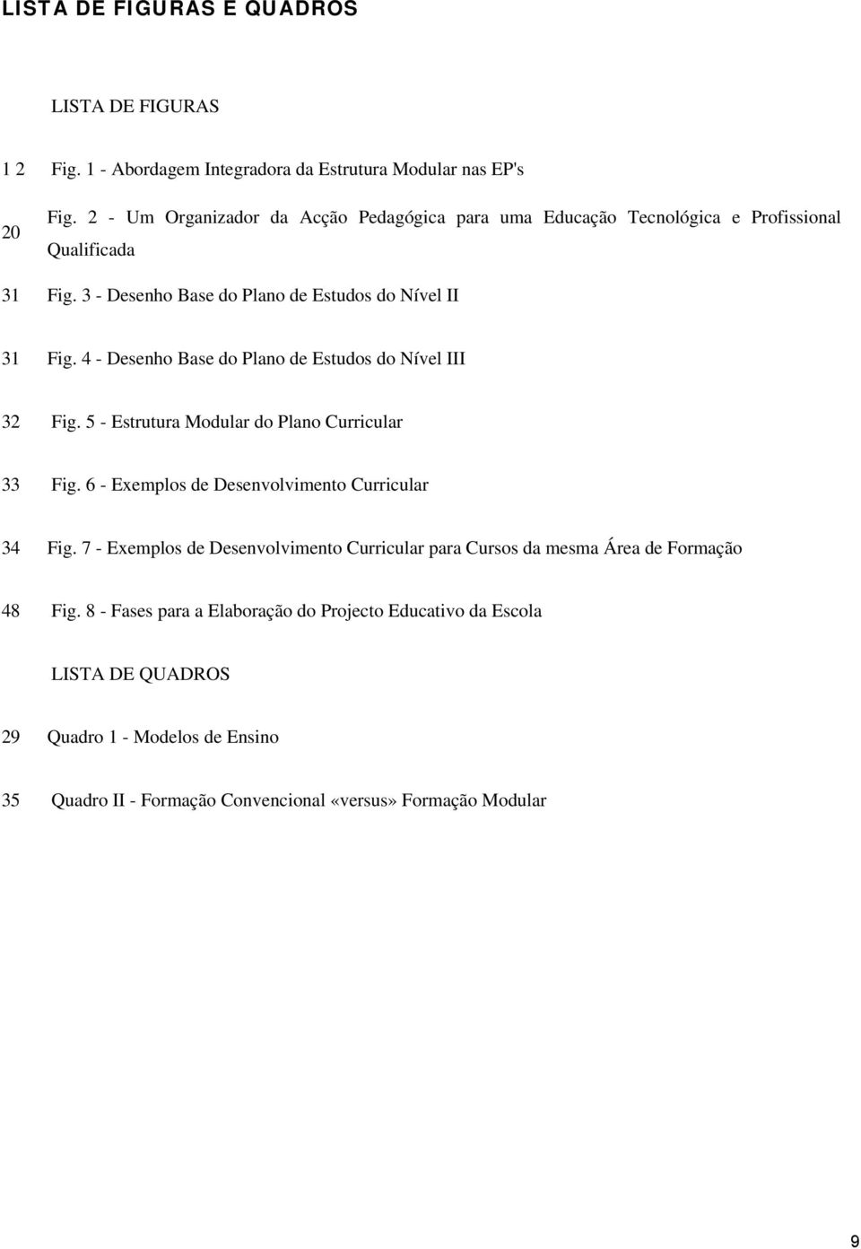 4 - Desenho Base do Plano de Estudos do Nível III 32 Fig. 5 - Estrutura Modular do Plano Curricular 33 Fig. 6 - Exemplos de Desenvolvimento Curricular 34 Fig.